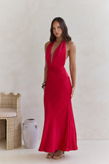 Got A Feeling Neckholder Maxikleid aus Satin Rot
