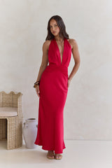 Got A Feeling Neckholder Maxikleid aus Satin Rot