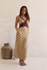 On The Sky Lace Polka Dot Maxikleid Braun