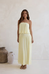 Calling Me Mesh Strapless Maxi Dress Yellow