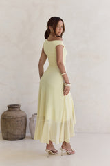 Whispered Secrets Mesh Long Sleeve Maxi Dress Yellow