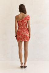 Mesh-Mini-Kleid mit One-Shoulder-Träger „Dance With You“ in Orange