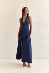 Dancing Skies Neckholder Maxikleid aus Mesh, Marineblau