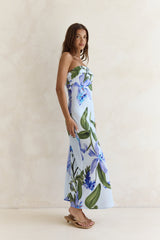 Bells Of Spring Trägerloses Satin-Maxikleid Blau