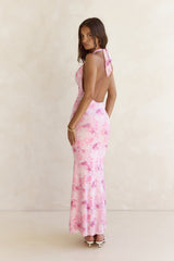 Blooming Loves Mesh Halter Maxi Dress Pink