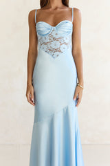 Sky Of Stars Lace Satin Maxi Dress Blue