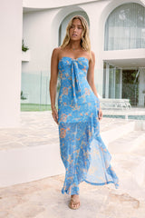 Chasing Petals Netz trägerloses Maxikleid Blau