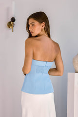 Soft Feminine Tailored Strapless Top Blue