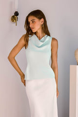 Understated Cool Tailored Cowl Top Mint