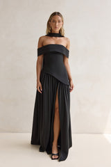 Midnight Elegance Off Shoulder Maxi Dress Black