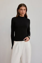 BASE Form Luxe Knit Simple High Neck Long Sleeve Top Black