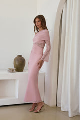 Camille Off Shoulder Mesh Maxi Dress Pink