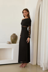 Camille Maxikleid aus Mesh mit Carmen-Ausschnitt, Schwarz