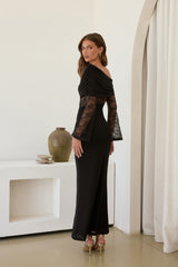 Camille Maxikleid aus Mesh mit Carmen-Ausschnitt, Schwarz