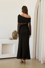 Camille Maxikleid aus Mesh mit Carmen-Ausschnitt, Schwarz
