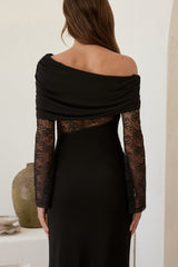 Camille Maxikleid aus Mesh mit Carmen-Ausschnitt, Schwarz