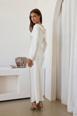 Cross The Skies Satin-Maxikleid mit langen Ärmeln, Weiß