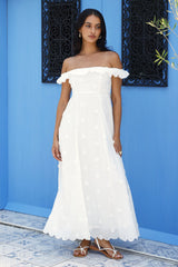 Sunset Waves Off Shoulder Maxi Dress Off White