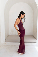 Luxe Legacy Neckholder Maxikleid Pflaume