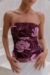 Sunset Blooms Strapless Top Plum