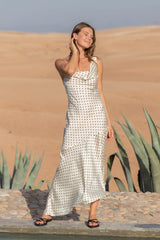 HELLO MOLLY Dotted Moment Satin Polka Dot Midikleid Cremefarben