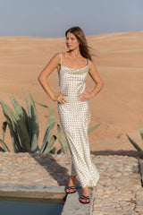 HELLO MOLLY Dotted Moment Satin Polka Dot Midikleid Cremefarben