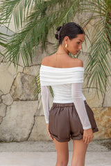 Private Island Faux Leather Shorts Brown