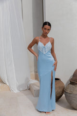 Lost In Love Satin Slip Maxi Dress Blue