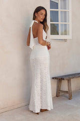 Fly To Paradise Neckholder Maxi-Kleid aus Mesh, Weiß