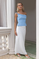 Smart Casual Tailored Off Shoulder Top Blue