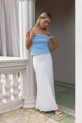 Smart Casual Tailored Off Shoulder Top Blue